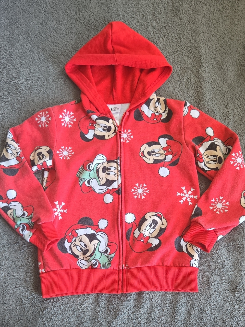 Sz 6X Kids Minnie Mouse Christmas Zip Up Red Holiday Sweatshirt For Boys Girls